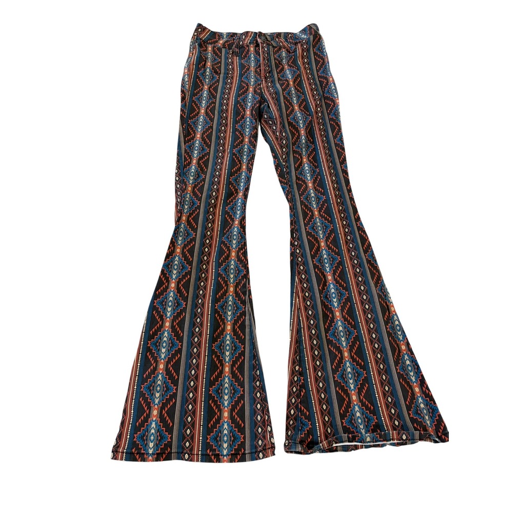 Rock & Roll Denim Womens Aztec Print Flare Jeans Blue Orange Western 27 x 32